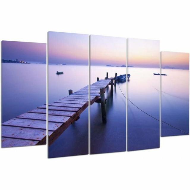 'Sunrise Along the Coast' - 5 Piece Wrapped Canvas Photograph Print Set Brayden Studio Size: 120cm H x 250cm W on Productcaster.