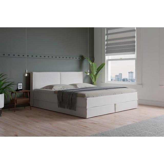 Echtes Boxspringbett Ladona mit Kaltschaum Topper, mit Kunstleder bezogen ModernMoments Farbe: Weiß, Matratzenhärte: H2 - bis zu ca. 75 kg / H3 - ca. on Productcaster.