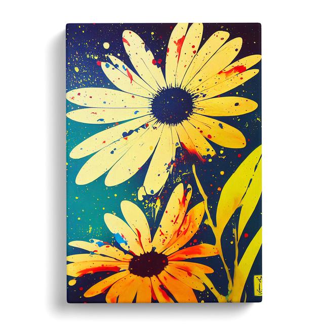 Daisy Flower Splatter Vol.3 - Wrapped Canvas Graphic Art Marlow Home Co. Size: 76cm H x 50cm W x 3cm D on Productcaster.