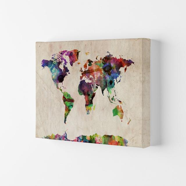 World Map by Michael Tompsett - Graphic Art Print Ebern Designs Format: Wrapped Canvas, Size: 42cm H x 59.4cm W x 4cm D on Productcaster.