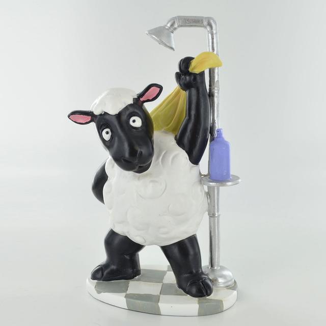 Comical Sheep Showering Funny Figurine Happy Larry on Productcaster.