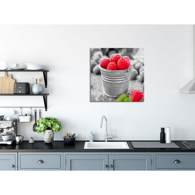 Fruit Bucket - No Frame Print on Glass Brayden Studio Size: 60cm H x 60cm W x 0.4cm D, Colour: Red/Grey on Productcaster.