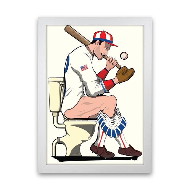 'Baseball Player_Loo' - Graphic Art Print on Paper Happy Larry Frame Option: White Framed, Size: 42cm H x 30cm W x 3cm D on Productcaster.