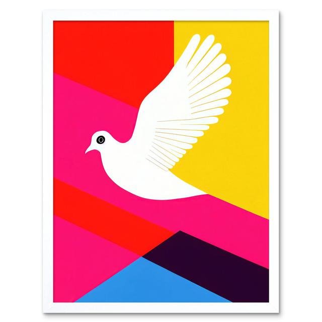 Peace White Dove Geometric Graphic Design - Print Wee Blue Coo Size: 43cm H x 33cm W x 2cm D, Format: White Framed Unframed on Productcaster.