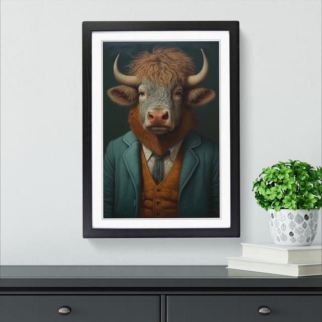 Bison Painting Happy Larry Frame Colour: Black, Size: 34cm H x 25cm W x 2cm D on Productcaster.