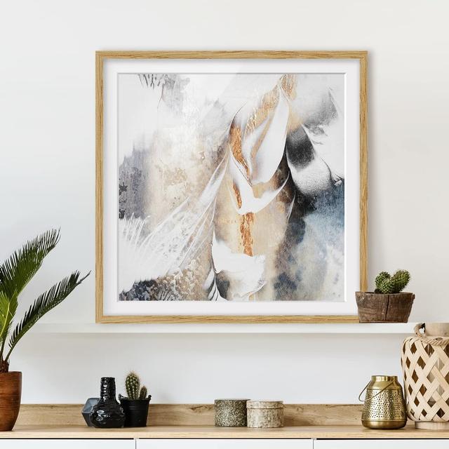 Golden Abstract Winter - Picture Frame Graphic Art Metro Lane Size: 70cm H x 70cm W x 2cm D, Matte Colour: White, Format: Brown on Productcaster.