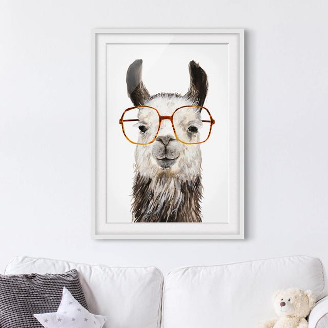 Picture With Frame - Hip Llama With Glasses IV - Portrait 4:3 Happy Larry Size: 40cm H x 30cm W x 2cm D, Frame Option: White on Productcaster.