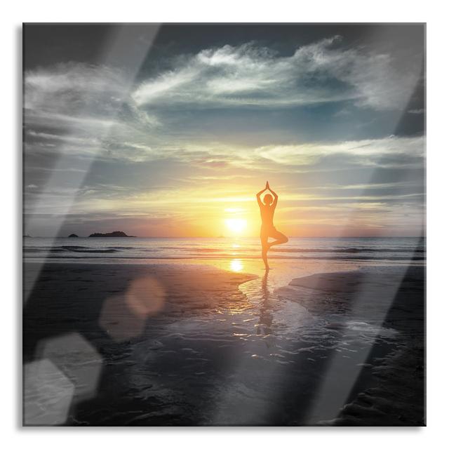 Yoga Silhouette on the Beach - Unframed Photograph on Glass Highland Dunes Size: 60cm H x 60cm W x 0.4cm D on Productcaster.