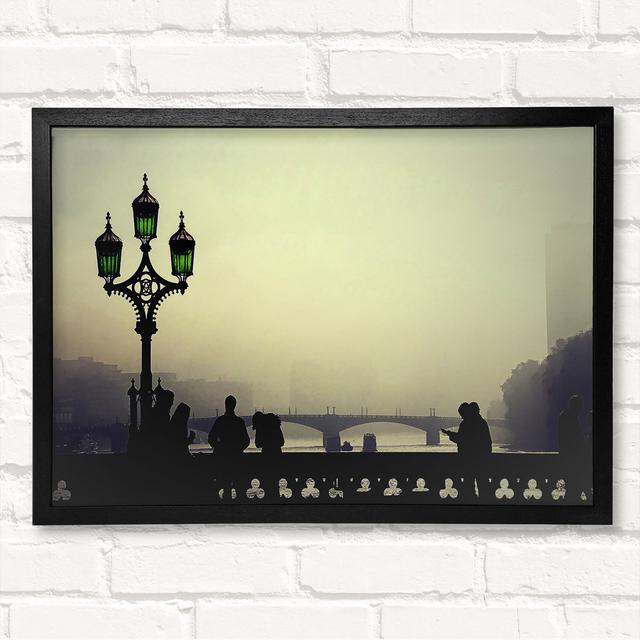 People On Misty Bridge - Closed Corner Frame Art Prints on Wood Latitude Run Size: 21cm H x 29.7cm W on Productcaster.