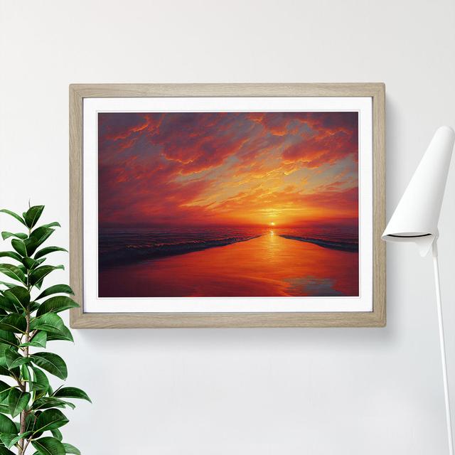 Refined Sunset Seascape House of Hampton Frame Colour: Oak Framed, Size: 34cm H x 46cm W x 2cm D on Productcaster.