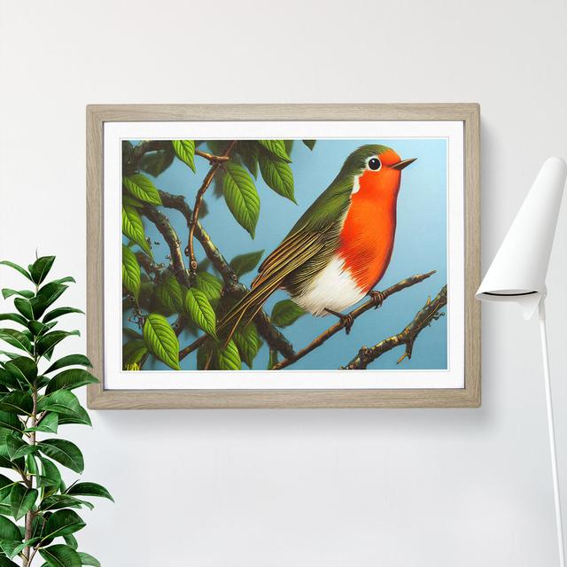 A Pretty Robin Bird - Picture Frame Graphic Art Marlow Home Co. Size: 25cm H x 34cm W x 2cm D, Frame Colour: Oak Framed on Productcaster.