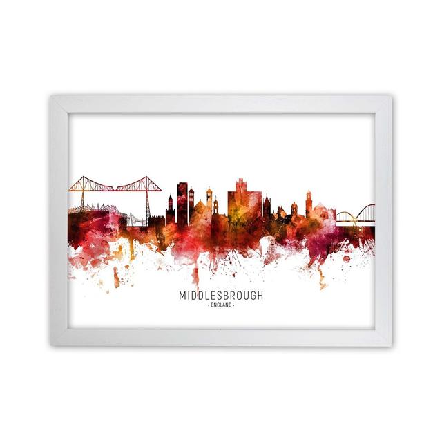 Middlesbrough Middlesbrough England Skyline Red City Name by Michael Tompsett - Print Ebern Designs Format: White Framed, Size: 21cm H x 29.7cm W x 3c on Productcaster.