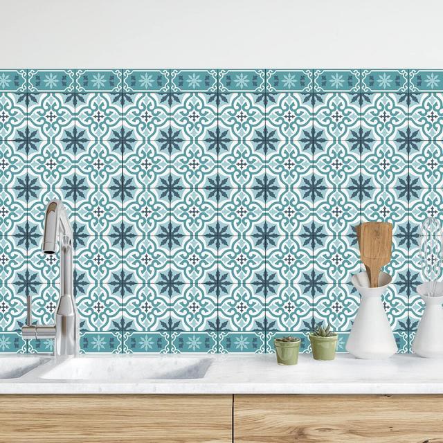 Cullins Geometric Tile Mix Cross Black 80 x 300Cm PVC Tile Latitude Vive Colour: Turquoise on Productcaster.