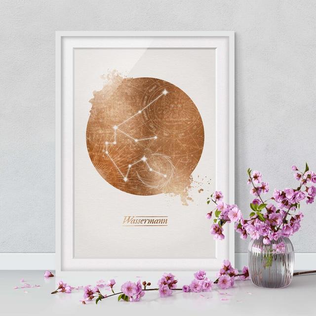 Picture With Frame - Star Sign Aquarius Gold - Portrait 4:3 Maturi Frame Option: White Framed, Size: 55cm H x 40cm W x 2cm D on Productcaster.