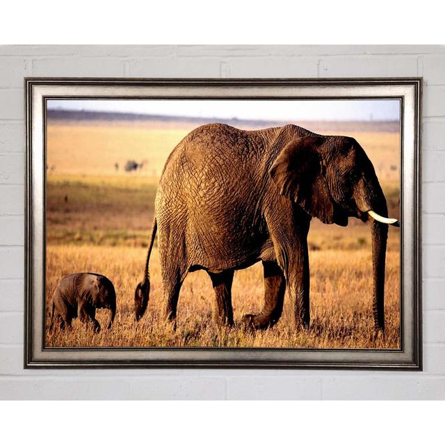 Elephant Mother And Baby - Single Picture Frame Art Prints Ebern Designs Size: 29.7cm H x 42cm W x 1.5cm D, Format: Natural Framed Paper on Productcaster.