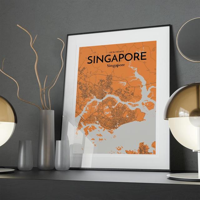 Singapore City Map In Orange - No Frame Print Borough Wharf Size: 27.6cm H x 19.7cm W x 0.05cm D on Productcaster.