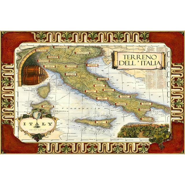 Leinwandbild Wine Map Of Italy On CGP Maturi Größe: 81 cm H x 122 cm B x 3,8 cm T on Productcaster.