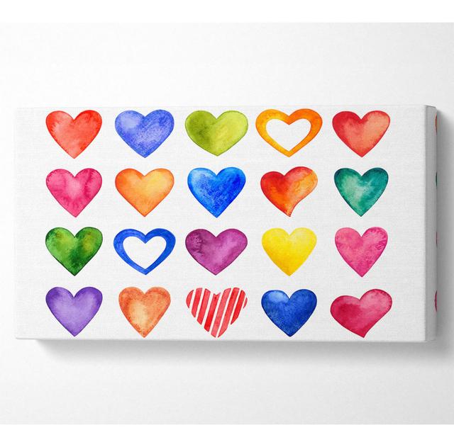 Colourful Hearts - Wrapped Canvas Art Prints Ebern Designs Size: 40.6cm H x 81.3cm W on Productcaster.