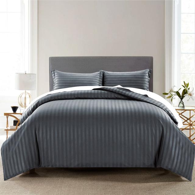 Thirlby Microfibre 250 TC Reversible Modern & Contemporary Duvet Cover Set with Pillow Cases Symple Stuff Colour: Charcoal, Size: Double Duvet Cover + on Productcaster.