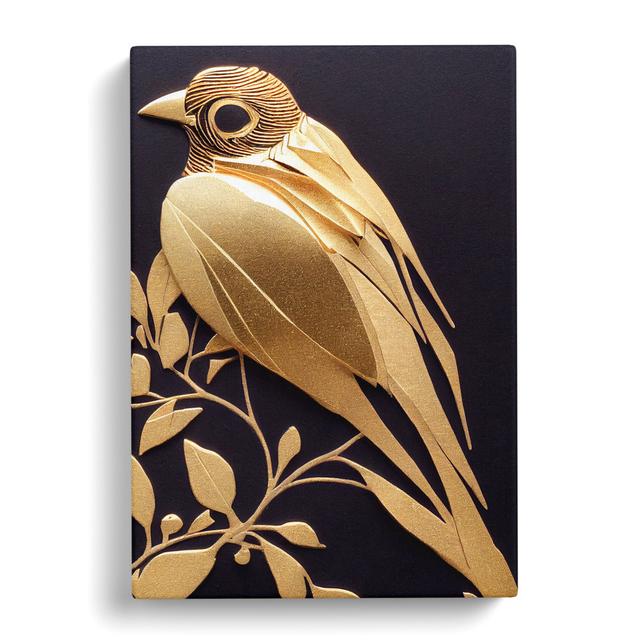 Bird Gold Leaf - Wrapped Canvas Graphic Art Marlow Home Co. Size: 76cm H x 50cm W x 3cm D on Productcaster.