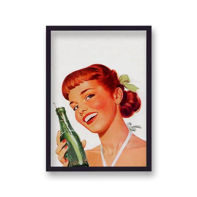 Vintage Beautiful Girl with Soda Bottle by Vouvart - Picture Frame Graphic Art Canora Grey on Productcaster.