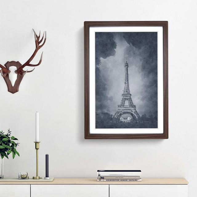 A Moody Eiffel Tower in Paris France - Picture Frame Graphic Art Print on MDF East Urban Home Size: 87cm H x 62cm W x 2cm D, Frame Option: Walnut Fram on Productcaster.