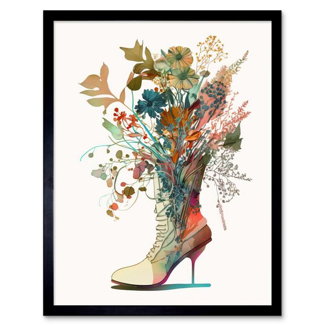 Pearsonville Wildflower Bouquet In A Stiletto Heel Combat Boot - Single Picture Frame Print Brambly Cottage on Productcaster.