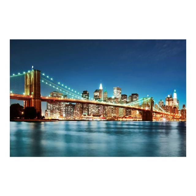 New York Night Time Manhattan Bridge Semi-Gloss Wallpaper Roll East Urban Home Size: 2.88m x 190cm on Productcaster.