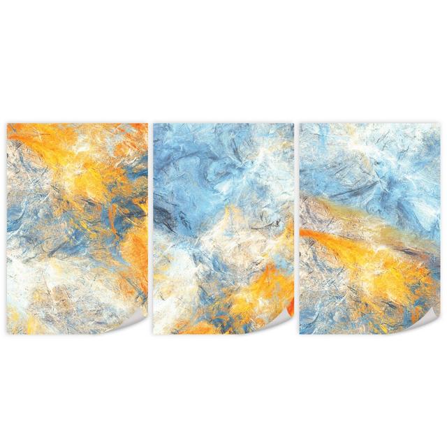 Abstract Blue - 3 Piece Graphic Art Set on Canvas Clock Canvas Format: Unframed, Size: 70cm H x 150cm W x 0.1cm D on Productcaster.