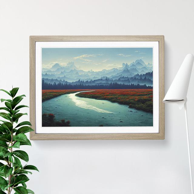 River with Mountains - Picture Frame Graphic Art Marlow Home Co. Frame Colour: Oak Framed, Size: 34cm H x 46cm W x 2cm D on Productcaster.