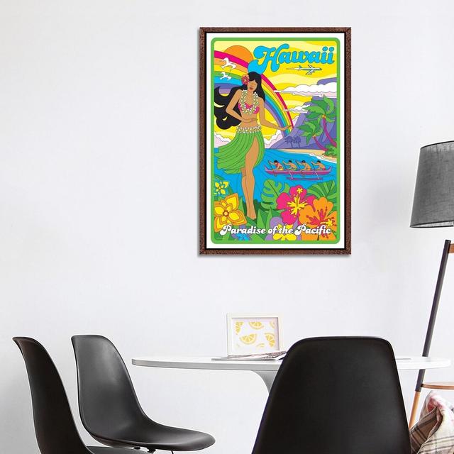 Hawaii Pop Art Travel by Jim Zahniser - Poster on Canvas 17 Stories Format: Classic Brown Wood Framed, Size: 101.6cm H x 66.04cm W x 3.81cm D on Productcaster.