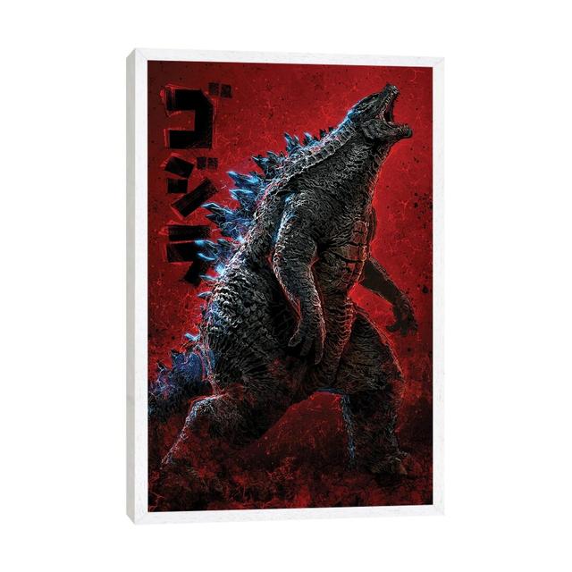 Godzilla-Canvas Happy Larry Format: White Framed, Size: 101.6cm H x 66.04cm W x 3.81cm D on Productcaster.