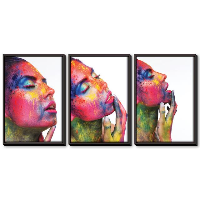 Ecstasy - 3 Piece Photograph Set on Canvas Clock Canvas Format: Black Framed, Size: 70cm H x 150cm W x 4.5cm D on Productcaster.