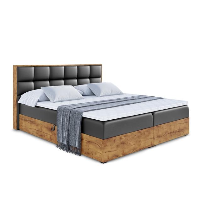 Boxspringbett in Holz- und Kunstlederoptik mit H3 Bonell-Federkernmatratze, Topper und Bettkasten ModernMoments Größe: 104 cm H x 180 cm B x 210 cm L, on Productcaster.