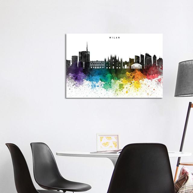 Milan Skyline, Rainbow Style by WallDecorAddict - Gallery-Wrapped Canvas Giclée on Canvas Ebern Designs Size: 66.04cm H x 101.6cm W, Format: Wrapped C on Productcaster.