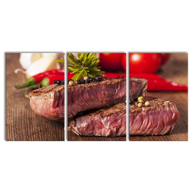 Juicy Pepper Steak 3 Piece Photograph Set on Canvas East Urban Home Size: 120cm H x 240cm W on Productcaster.