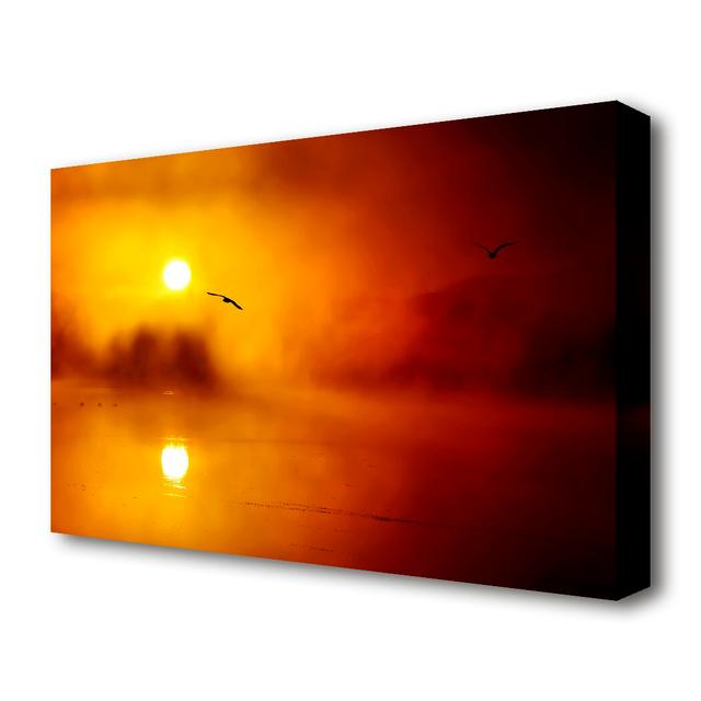 Birds Over The Golden Misty Lake Sunset - Photograph Print East Urban Home Size: 81.28 cm H x 121.92 cm W on Productcaster.