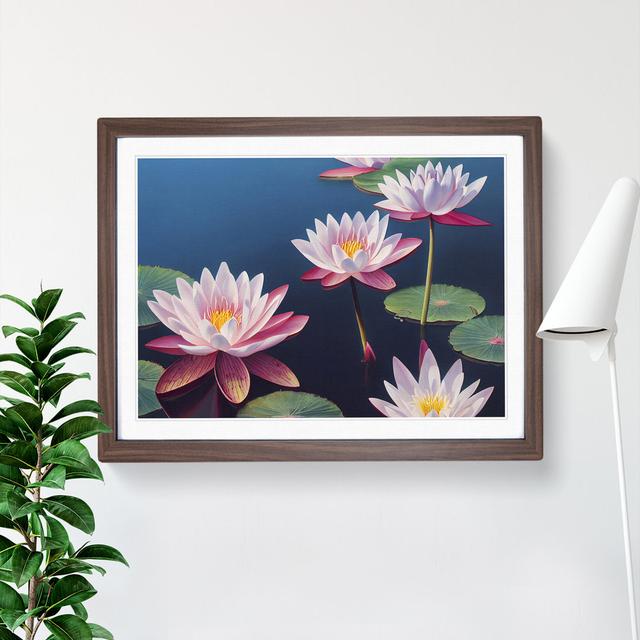 Cosmopolitan Water Lily Flowers - Single Picture Frame Painting Marlow Home Co. Frame Colour: Walnut, Size: 34cm H x 46cm W x 2cm D on Productcaster.