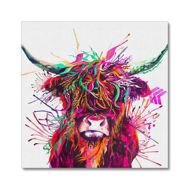 Agatha The Highland Cow - Wrapped Canvas Art Prints Rosalind Wheeler Size: 60cm H x 60cm W on Productcaster.