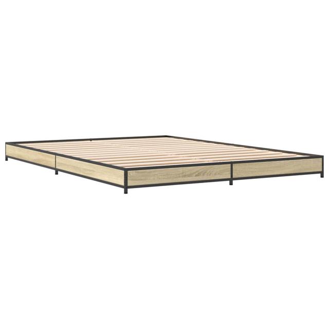 Vidaxl Bed Frame Engineered Wood And Metal 17 Stories Colour: Sonoma Oak, Size: European Double (140 x 200cm) on Productcaster.