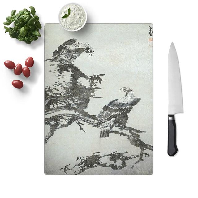 Tempered Glass the Two Eagles by Bada Shanren Chopping Board East Urban Home Size: 28.5 cm W x 39 cm L on Productcaster.