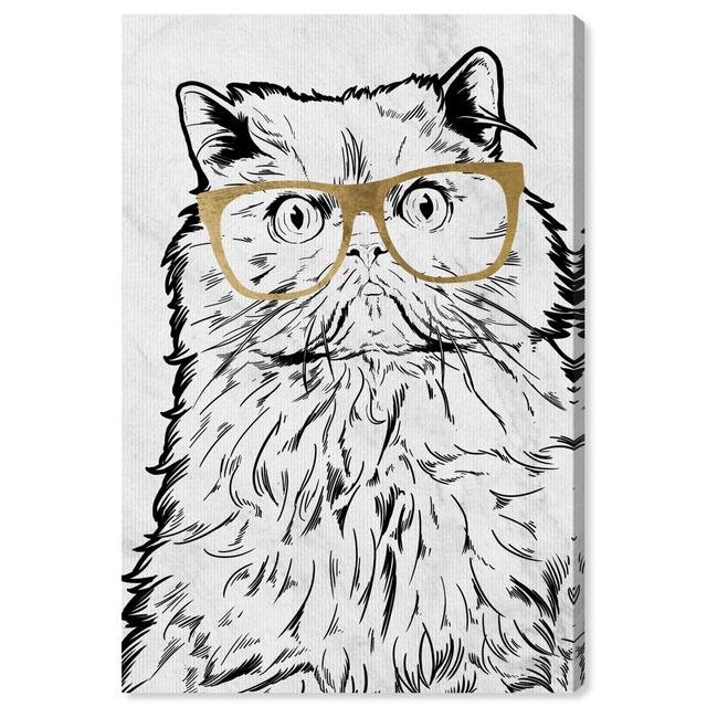 'Cat With Gold Glasses' Graphic Art on Canvas East Urban Home Size: 76.2 cm H x 50.8 cm W x 3.8 cm D on Productcaster.