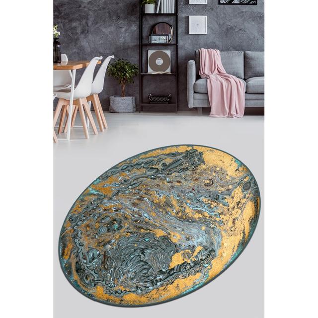 Markley Blue/Yellow Rug Canora Grey Rug Size: Oval 150 x 240cm on Productcaster.