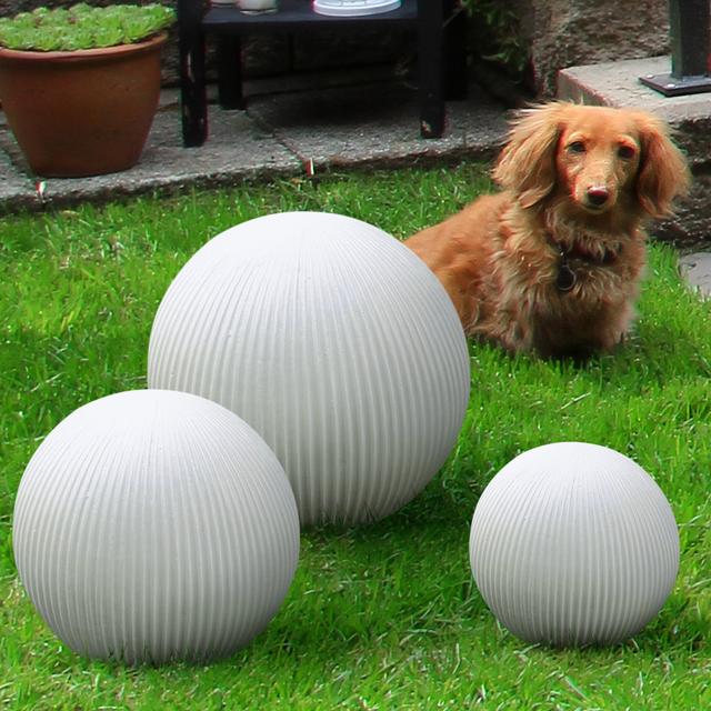 Garden Decorative Ball, Zen Garden, Swimming Pool, House Entrance, Patio, Ribbed Stone Effect Ball with Flat Base HORTICO Colour: White, Size: D39.5 x on Productcaster.