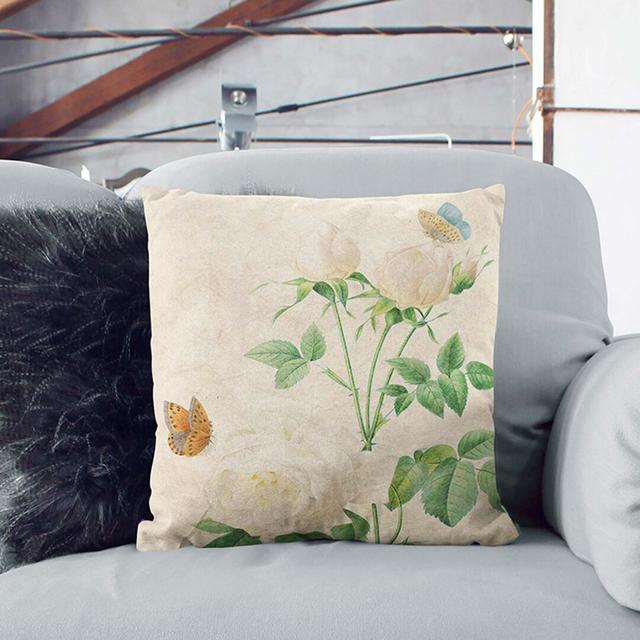 Butterflies and White Roses by Pierre-Joseph Redoute Cushion with Filling East Urban Home Backing Colour: White, Size: 40cm H x 40cm W x 15cm D on Productcaster.