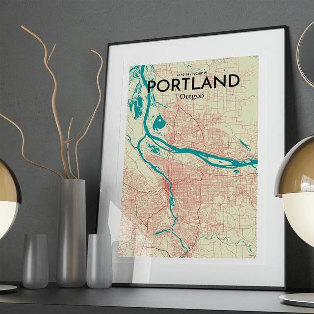 Portland City Map In Tricolour - No Frame Print Borough Wharf Size: 36cm H x 24cm W x 0.05cm D on Productcaster.