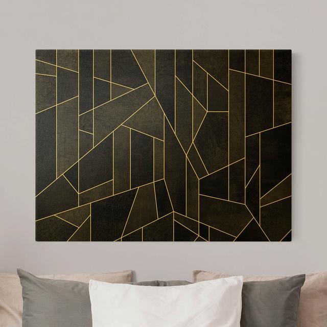 Black and white geometry watercolor Ivy Bronx Frame Option: Gold, Format: 435g/m³ Gold canvas, Size: 75cm H x 100cm W on Productcaster.