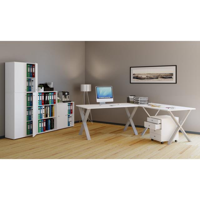 L-Shaped Writing Desk August Grove Colour: White/Grey, Size: 76cm H x 220cm W x 80cm D on Productcaster.