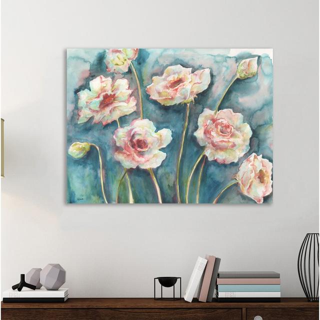 'Flowers On Turquoise' by Tre Sorelle Studios Watercolour Painting Print on Wrapped Canvas East Urban Home Size: 50.8cm H x 38.1cm W on Productcaster.