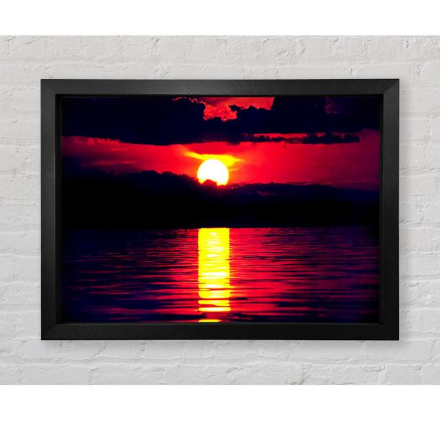 Sun Blaze Over The Red Ocean Sky Framed Print Highland Dunes Size: 84.1cm H x 118.9cm W on Productcaster.